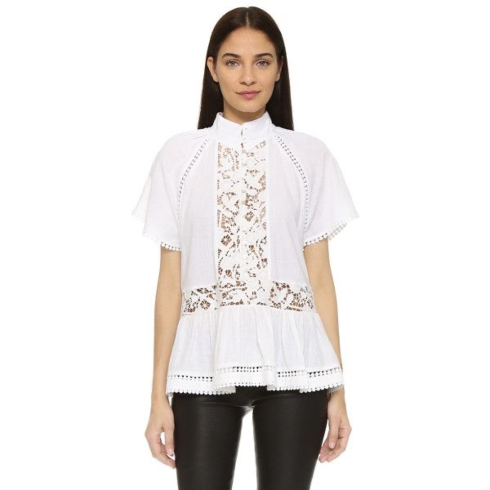 Zimmermann‎ White Guipure Lace Peplum Blouse